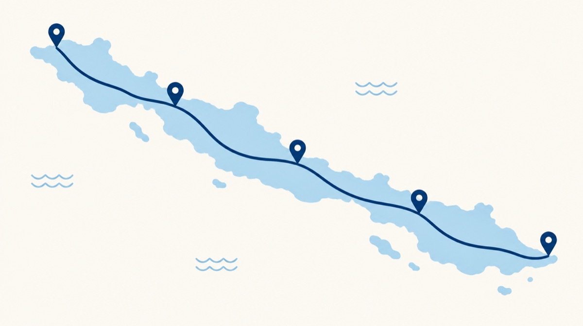 沼津から館山までの沿岸エリアを地図で眺めるイメージ（アイコンで示した説明用イラスト）